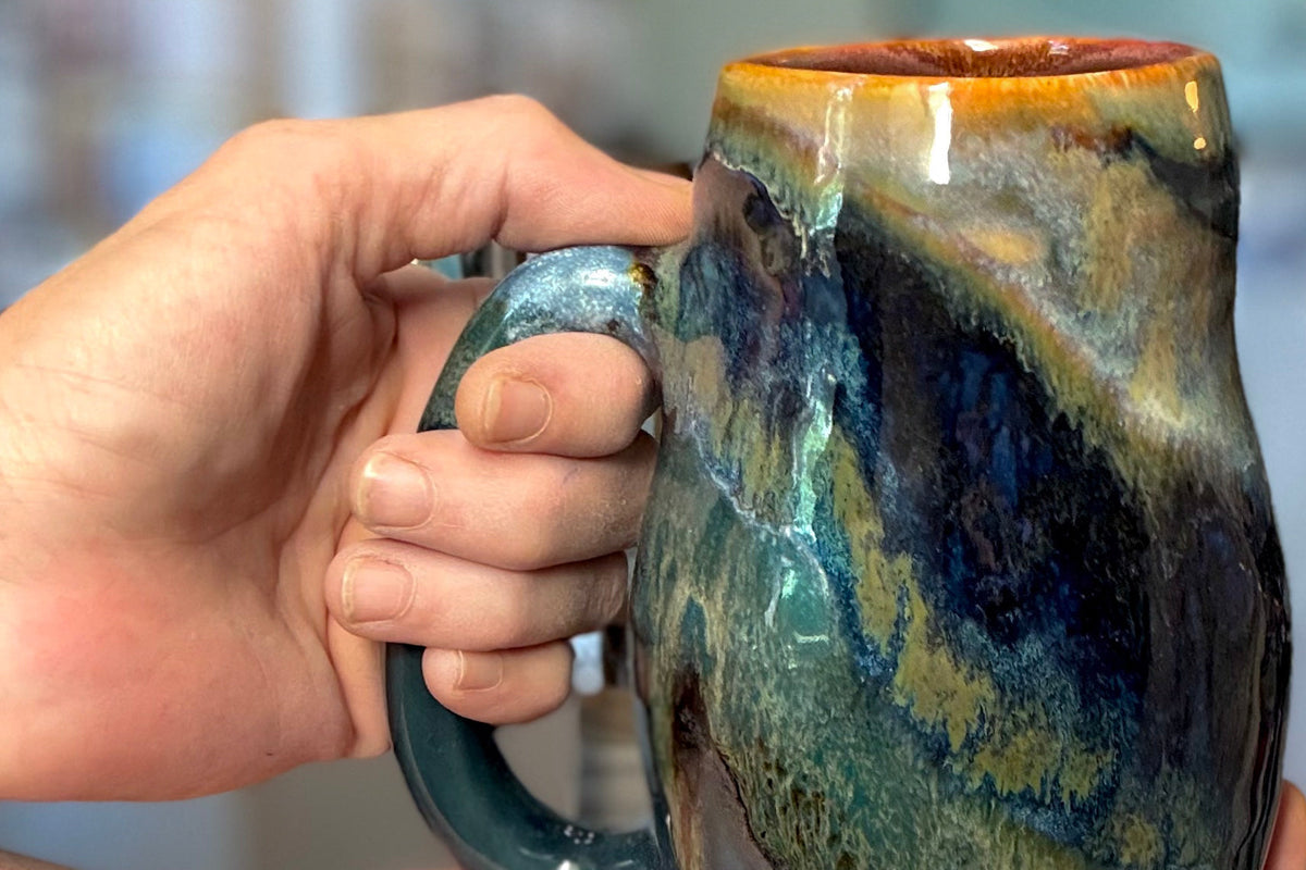 14-E Blue PROTOTYPE Curvy Mug, 22 oz.