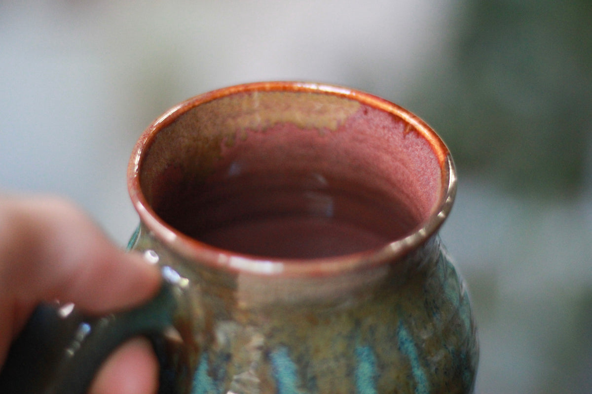03-F Olive PROTOTYPE Barely Flared Textured Divot Mug - TOP SHELF, 18 oz.