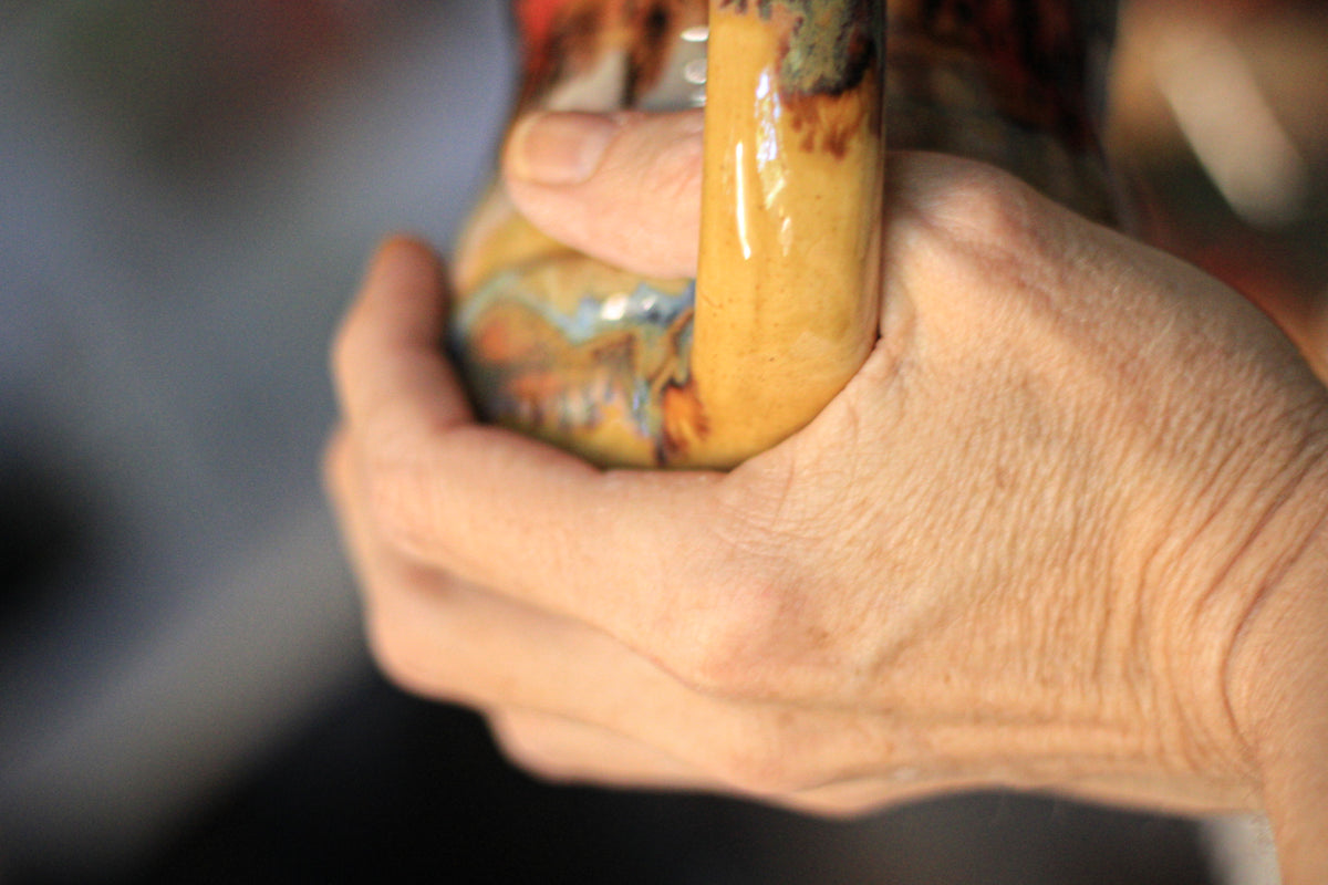 05-E Amber 'FLOW' Barely Flared Textured Divot Mug, 19 oz. (This listing is for one mug)