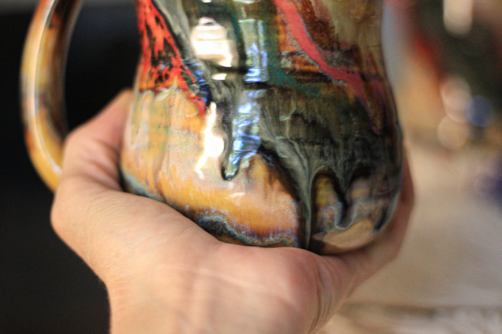 05-E Amber 'FLOW' Barely Flared Textured Divot Mug, 19 oz. (This listing is for one mug)