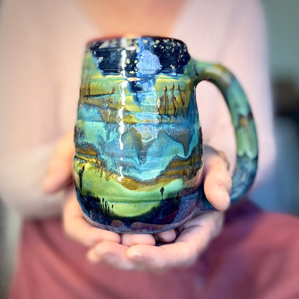 06-C Misty Mountain Midnight Notched Swirly Mug, 20 oz.