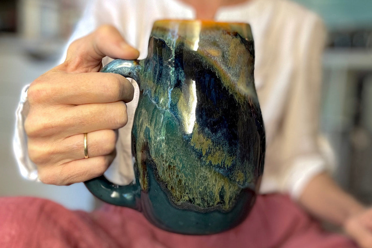 14-E Blue PROTOTYPE Curvy Mug, 22 oz.