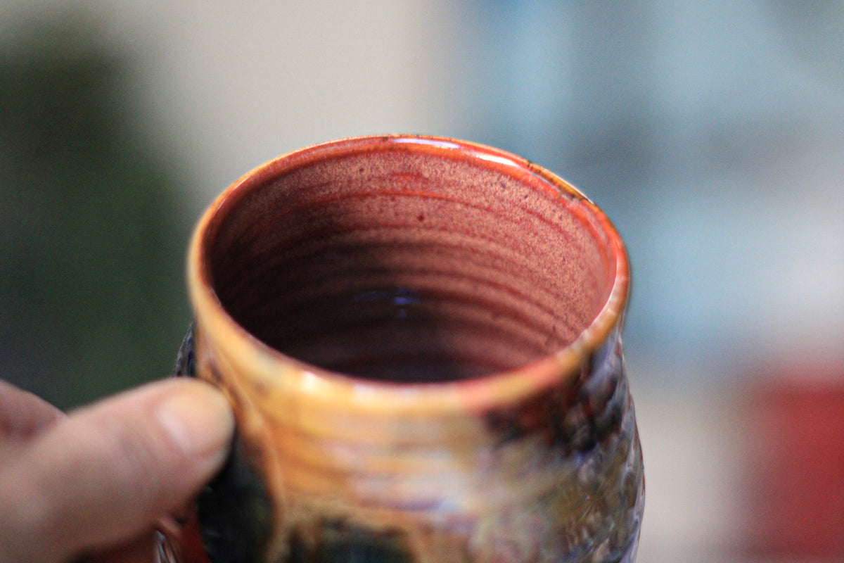 05-E Amber 'FLOW' Barely Flared Textured Divot Mug, 19 oz. (This listing is for one mug)