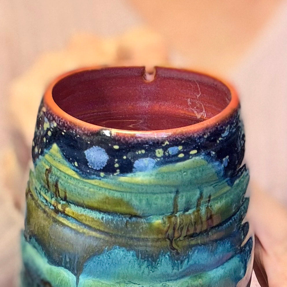 06-C Misty Mountain Midnight Notched Swirly Mug, 20 oz.