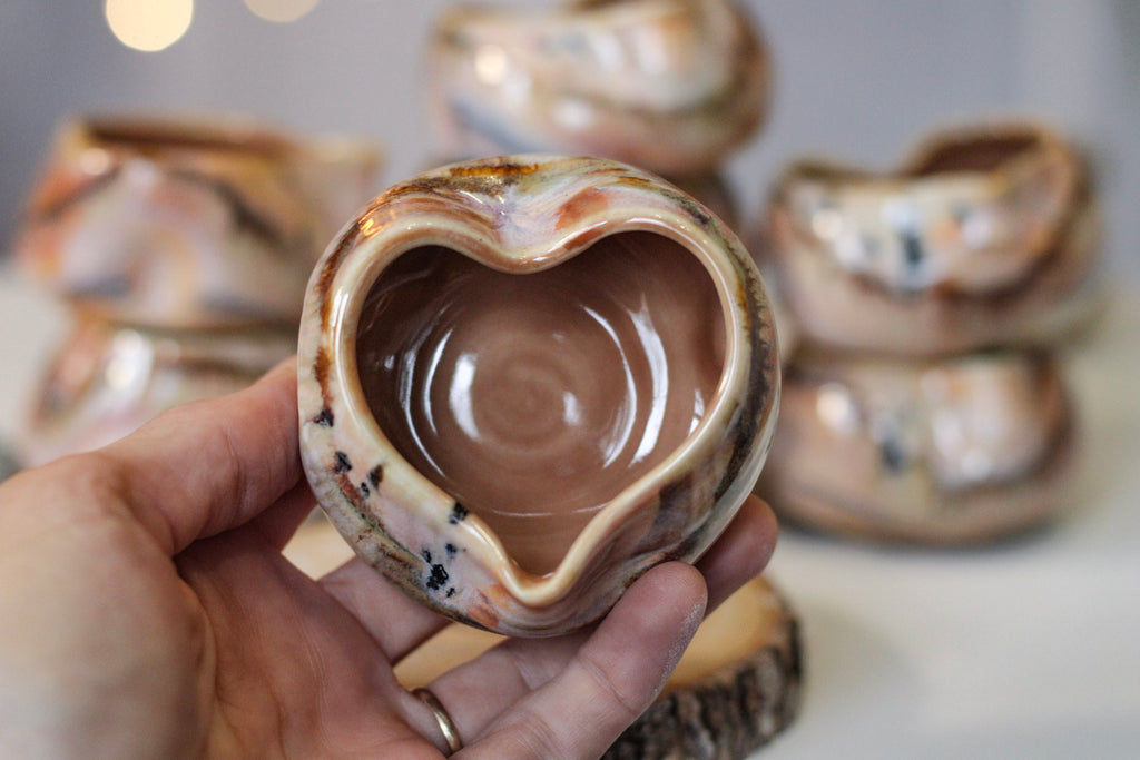 09-G Soft Earth Series PROTOTYPE Heart Bowls, 2-3 oz.