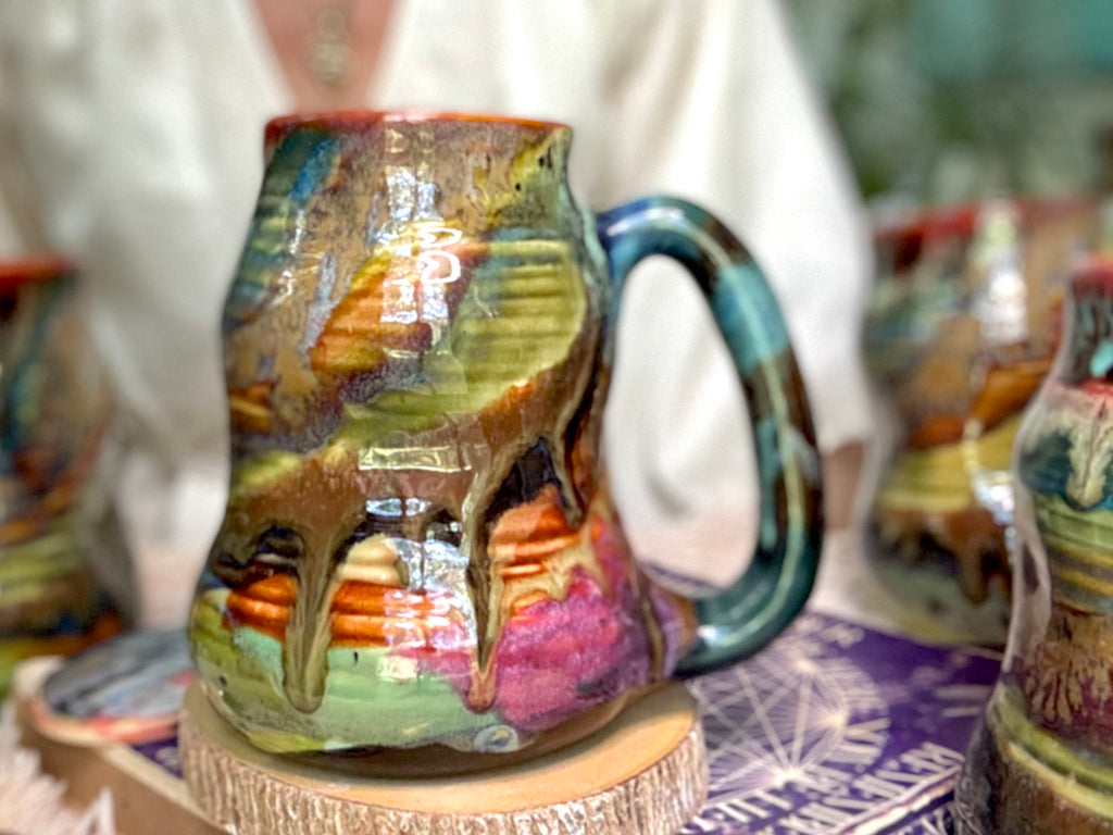 01-E Olive 'FLOW' Textured Divot Mug, 22 oz. (This listing is for one mug)