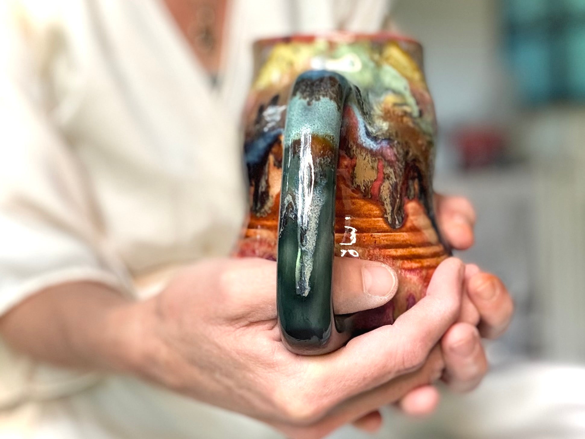 01-E Olive 'FLOW' Textured Divot Mug, 22 oz. (This listing is for one mug)