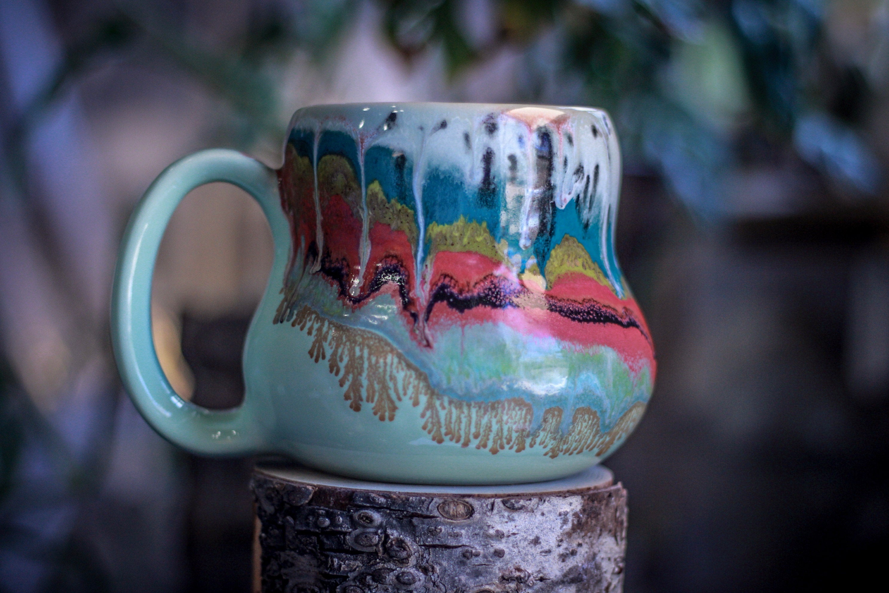 01-A Aqua Rainbow Grotto Squat Gourd Mug, 26 oz.