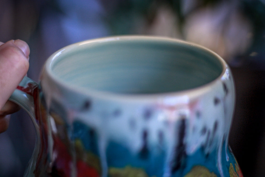 01-A Aqua Rainbow Grotto Squat Gourd Mug, 26 oz.