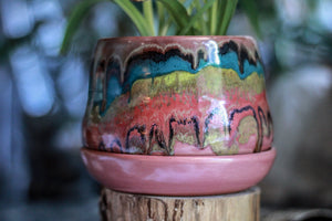 12-A Pink Rainbow Grotto 1 Quart Planter with Dish