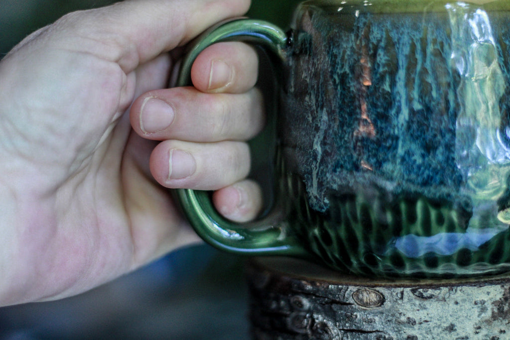13-E Mossy Wave Textured Squat Gourd Mug, 16 oz.