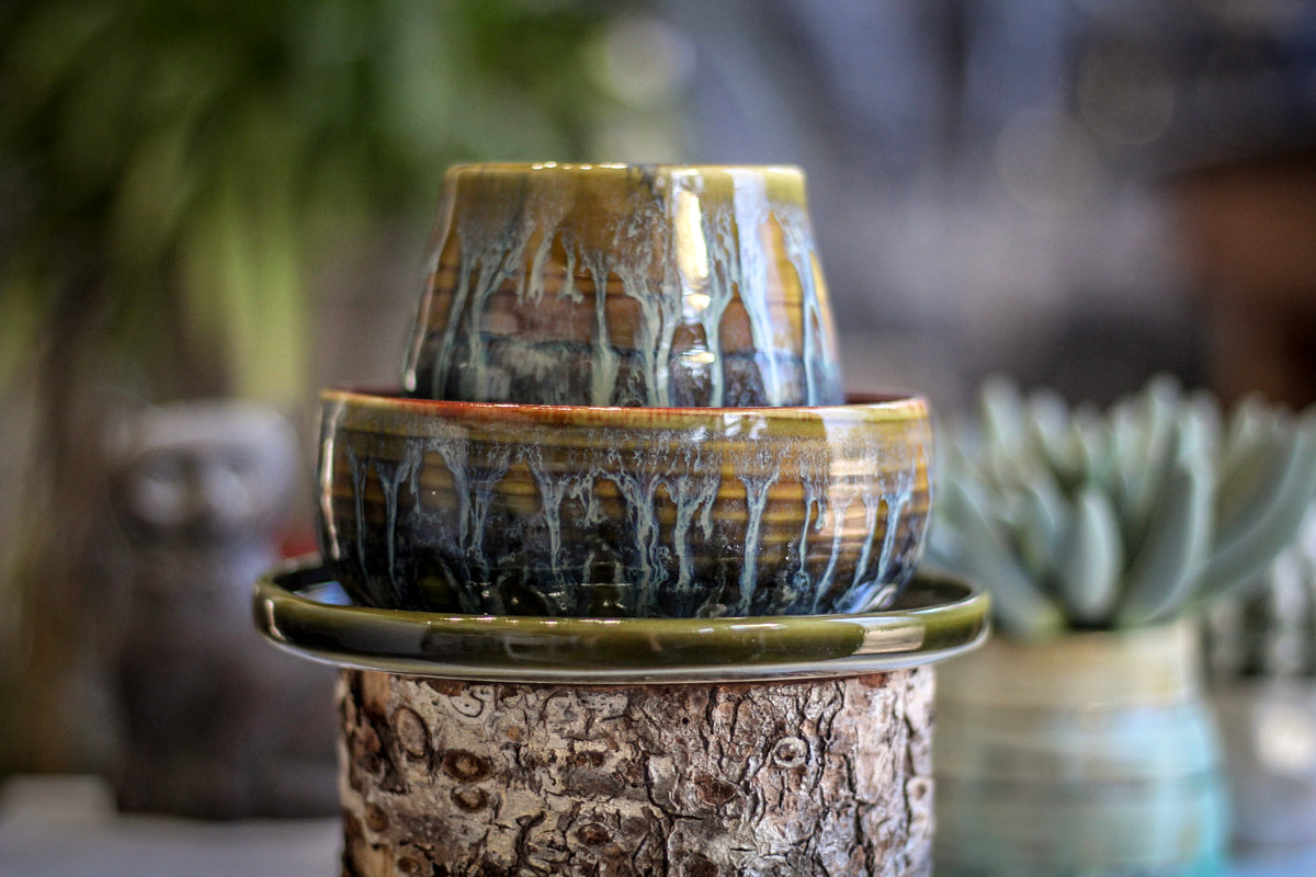 15-A Mossy Wave Hermit Set - MINOR MISFIT, 13 oz. cup/ 12 oz. bowl - 10% off