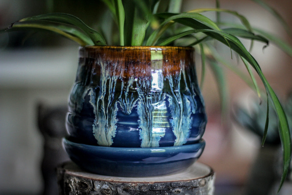 14-D Electric Wave Textured Small Planter with Plate