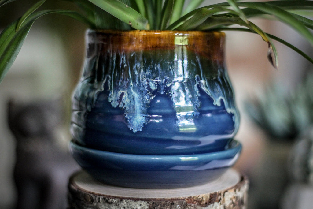 14-D Electric Wave Textured Small Planter with Plate