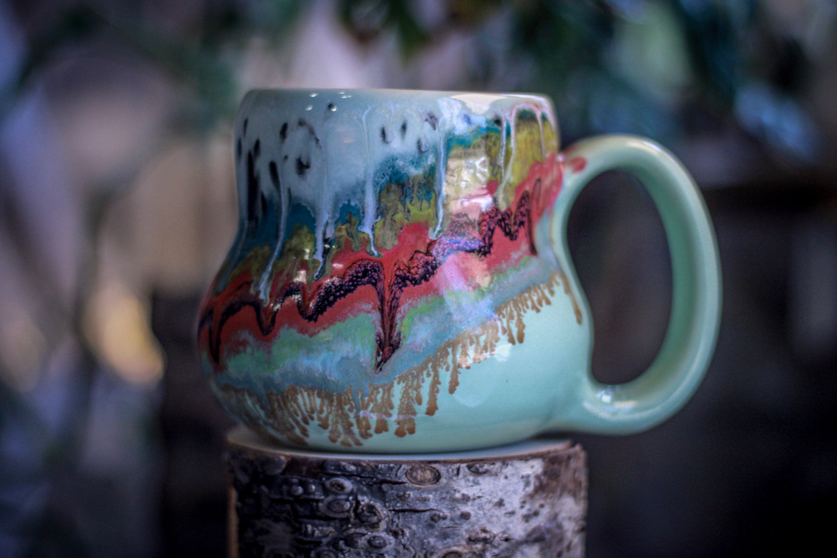 01-A Aqua Rainbow Grotto Squat Gourd Mug, 26 oz.