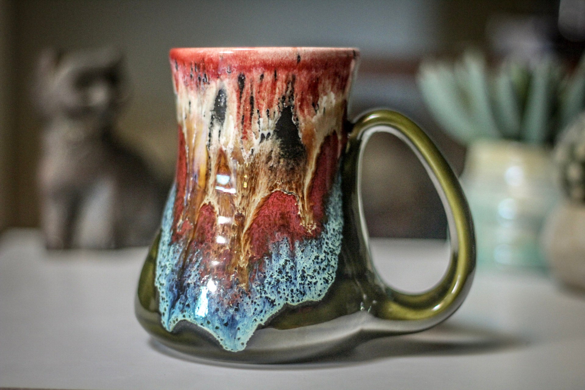 03-B Coral Mountain Meadow Variation Flared Textured Mug, 17 oz.