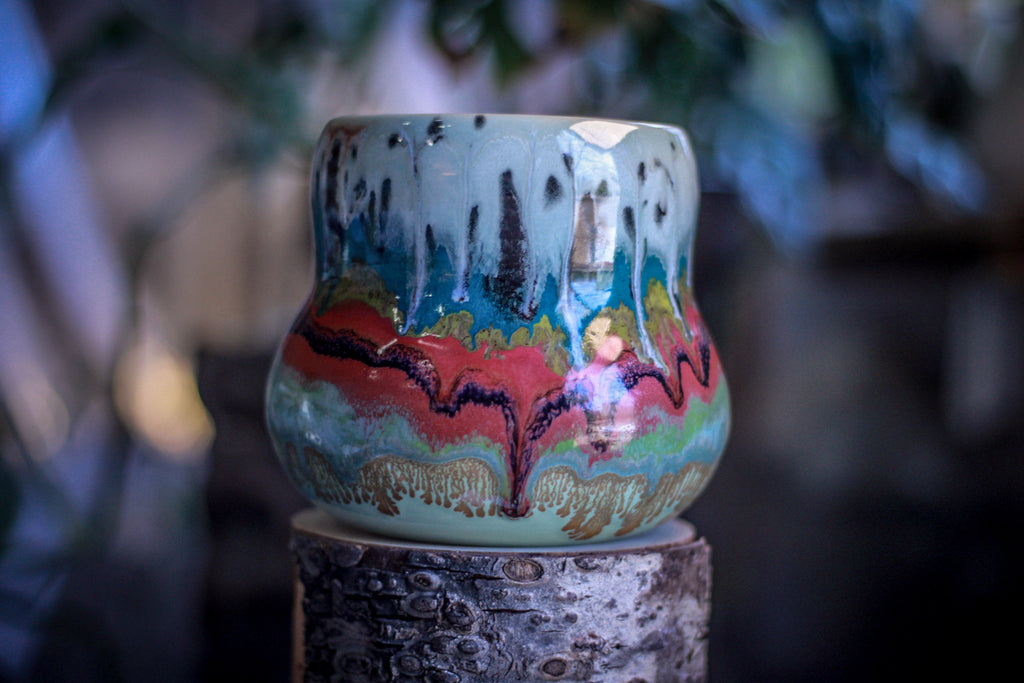 01-A Aqua Rainbow Grotto Squat Gourd Mug, 26 oz.