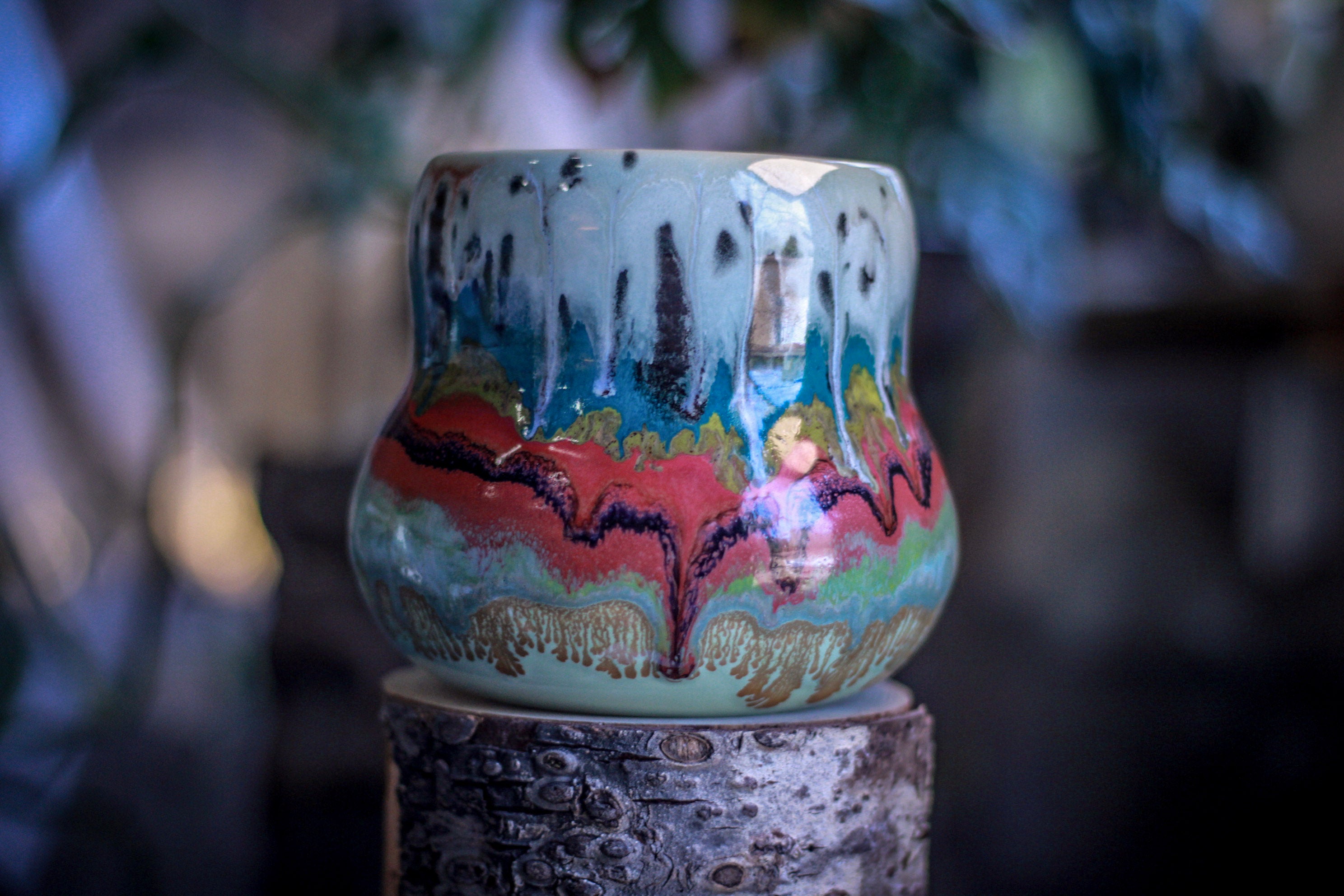 01-A Aqua Rainbow Grotto Squat Gourd Mug, 26 oz.