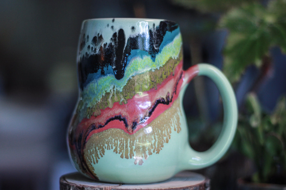 04-B Aqua Grotto Notched Gourd Mug, 18 oz.
