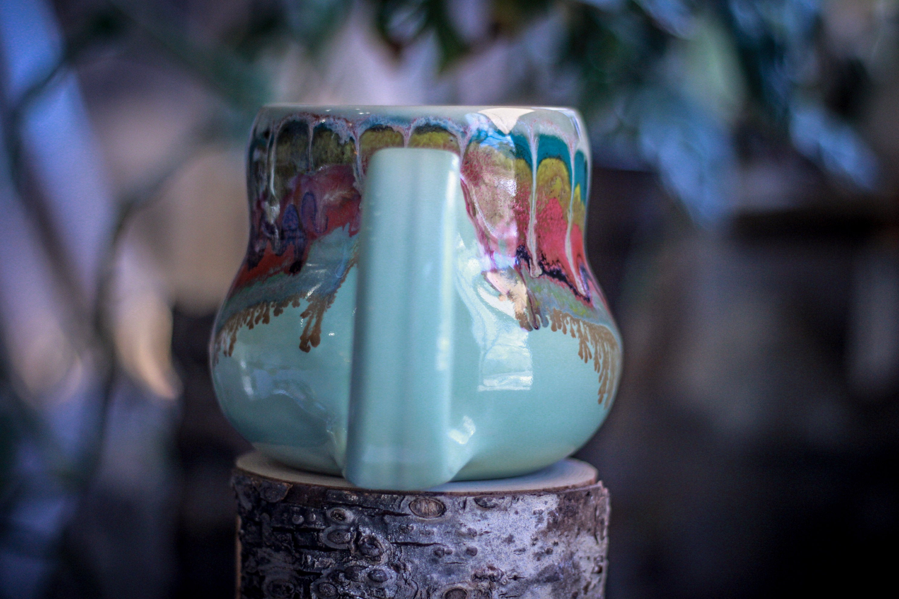 01-A Aqua Rainbow Grotto Squat Gourd Mug, 26 oz.