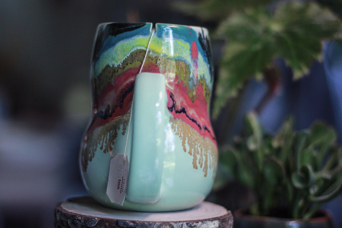 04-B Aqua Grotto Notched Gourd Mug, 18 oz.