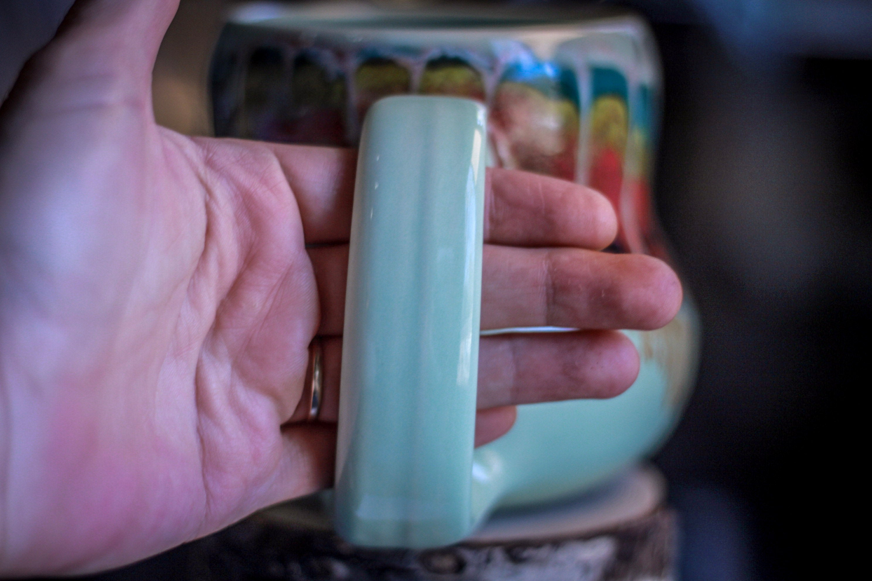 01-A Aqua Rainbow Grotto Squat Gourd Mug, 26 oz.