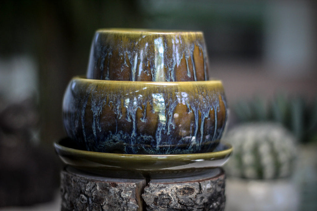 05-E Mossy Wave Hermit Set, 12 oz. cup/ 10 oz. bowl