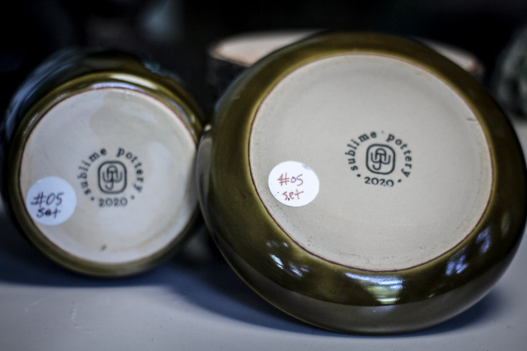05-E Mossy Wave Hermit Set, 12 oz. cup/ 10 oz. bowl