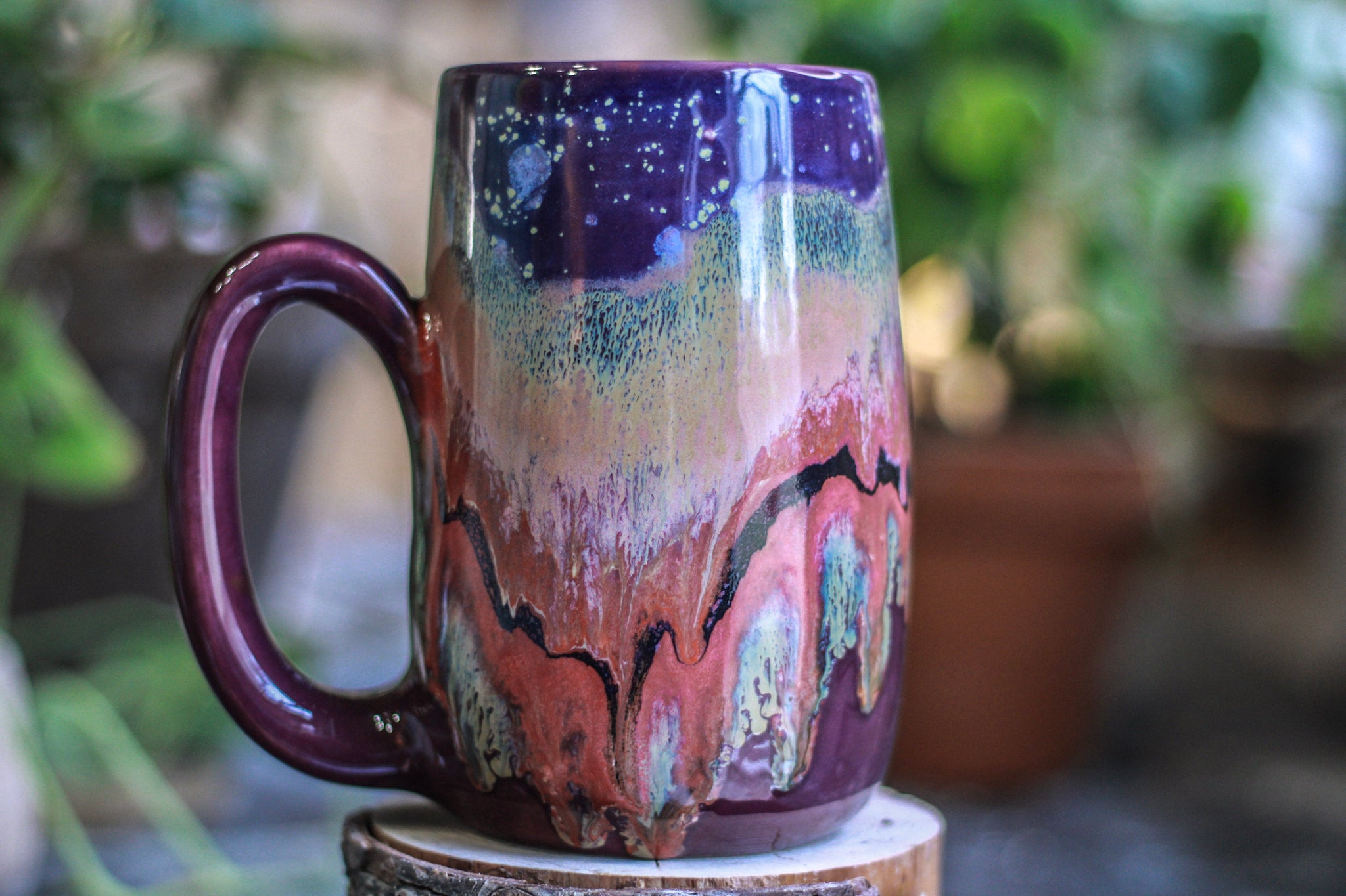 His Mercies are New Purple Ceramic Coffee Mug with Exposed Clay
