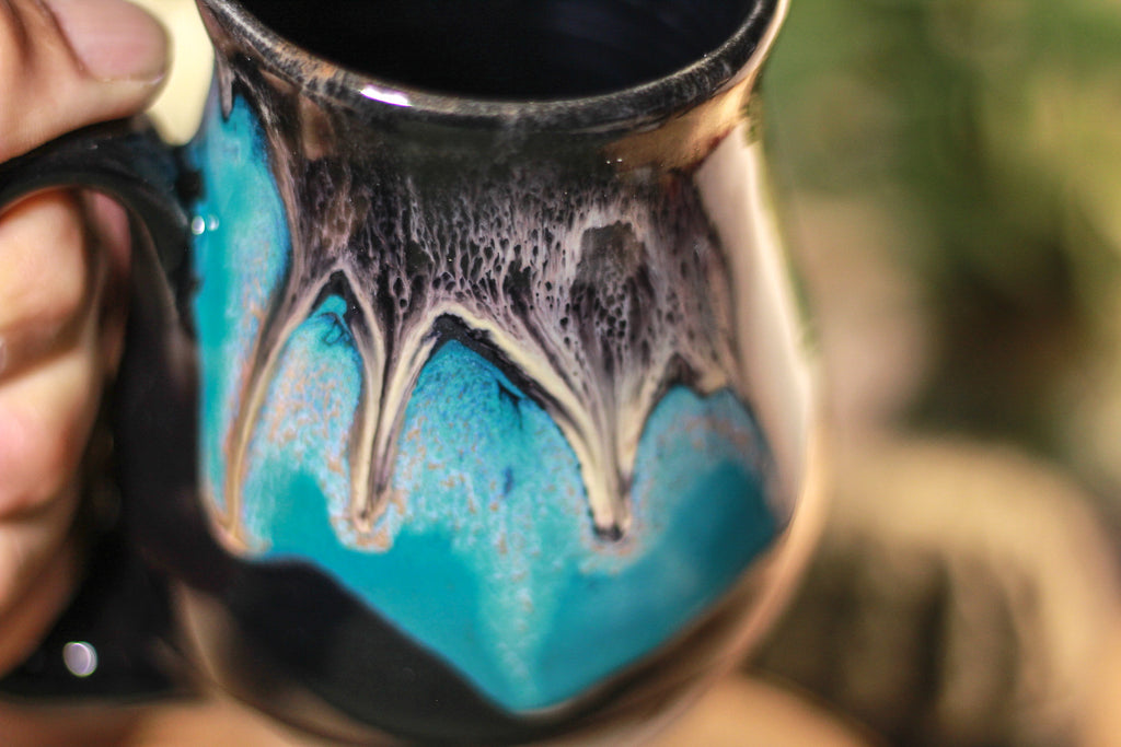 44-E Teal Cavern Barely Flared Notched Mug, 16 oz