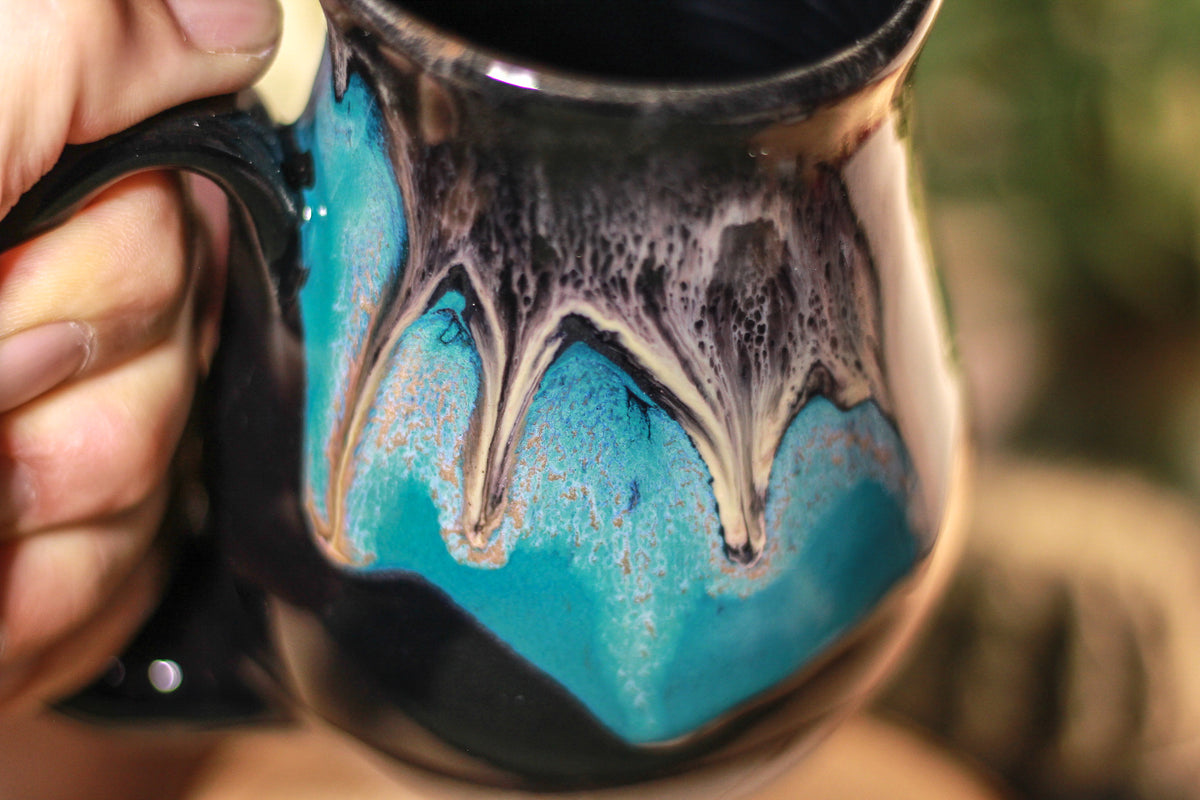 44-E Teal Cavern Barely Flared Notched Mug, 16 oz
