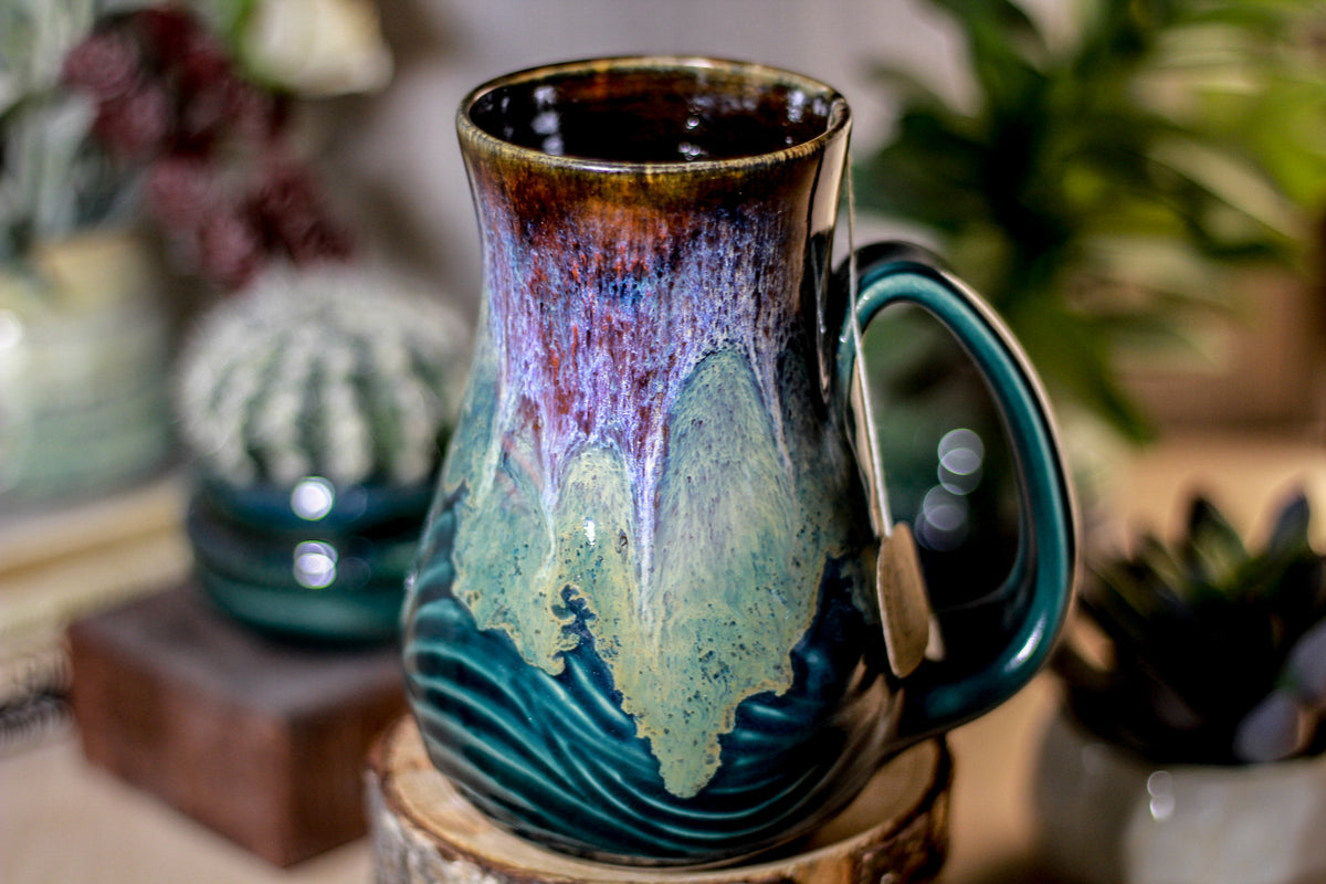 03-D Electric Wave Barely Flared Notched Textured Mug- TOP SHELF, 20 oz