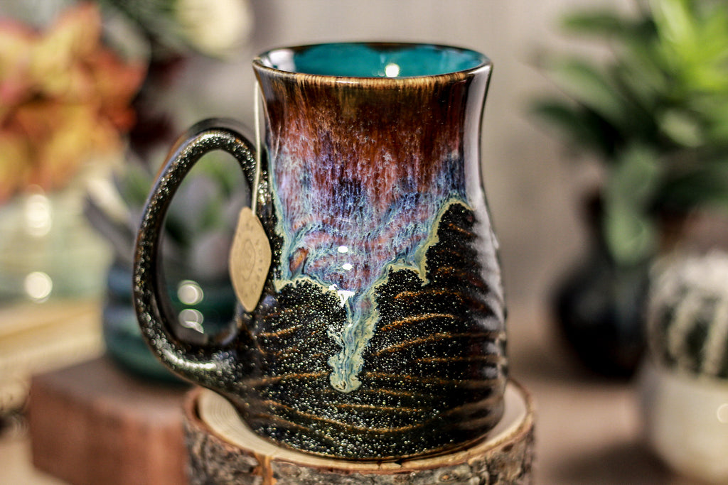 06-D Electric Wave Barely Flared Notched Textured Mug, 14 oz